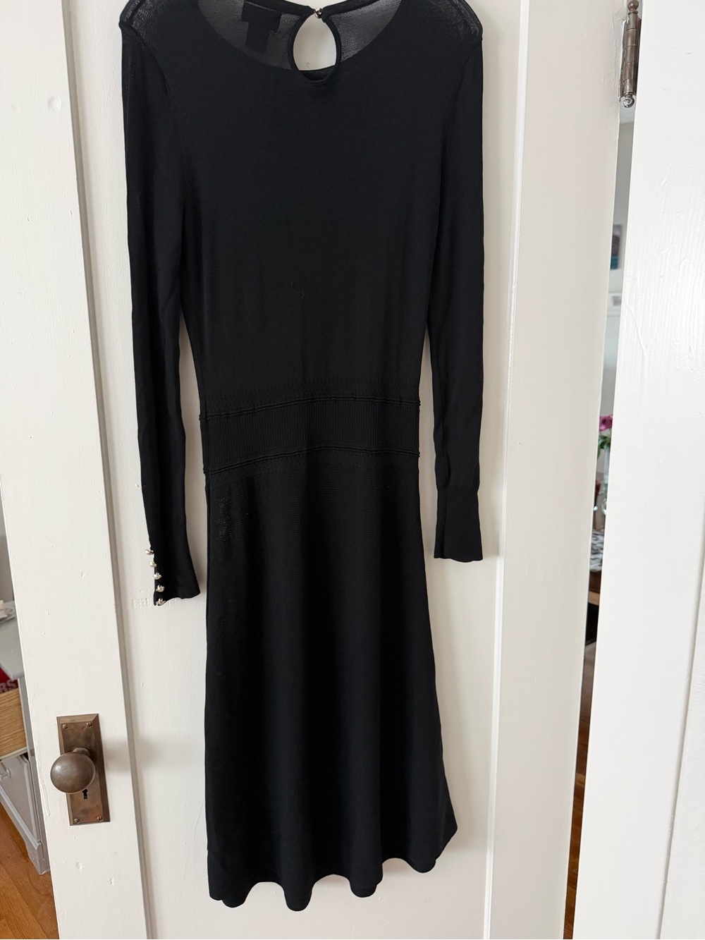 Nicole Miller Black Long-Sleeve Knit Midi Dress